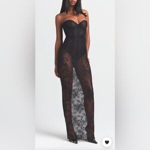 SKIMS ULTRA FINE LACE STRAPLESS CORSET LONG DRESS | ONYX NEW WITH TAGS
